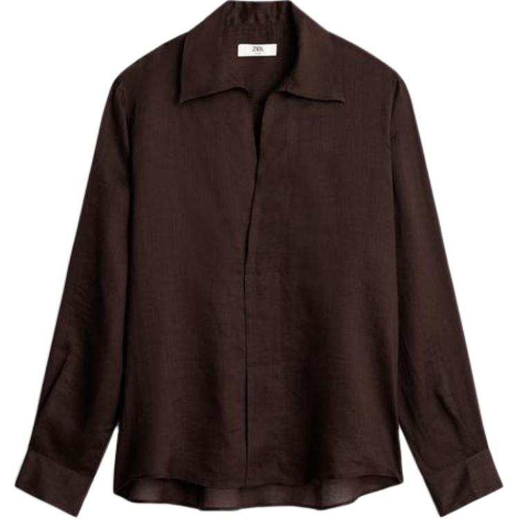 ZARA Polo Shirts Men's Brown V Neck Moderate Straight Fit