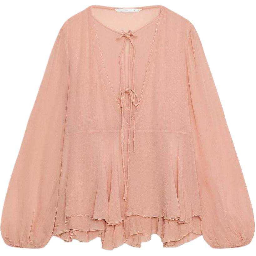 ZARA Shirts Women's Pink Crew Neck Moderate