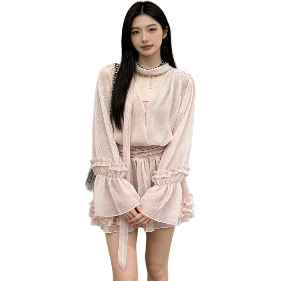 JBBCN JBBCN Two Piece Skirt Sets Women's V Neck Thin Extra Short