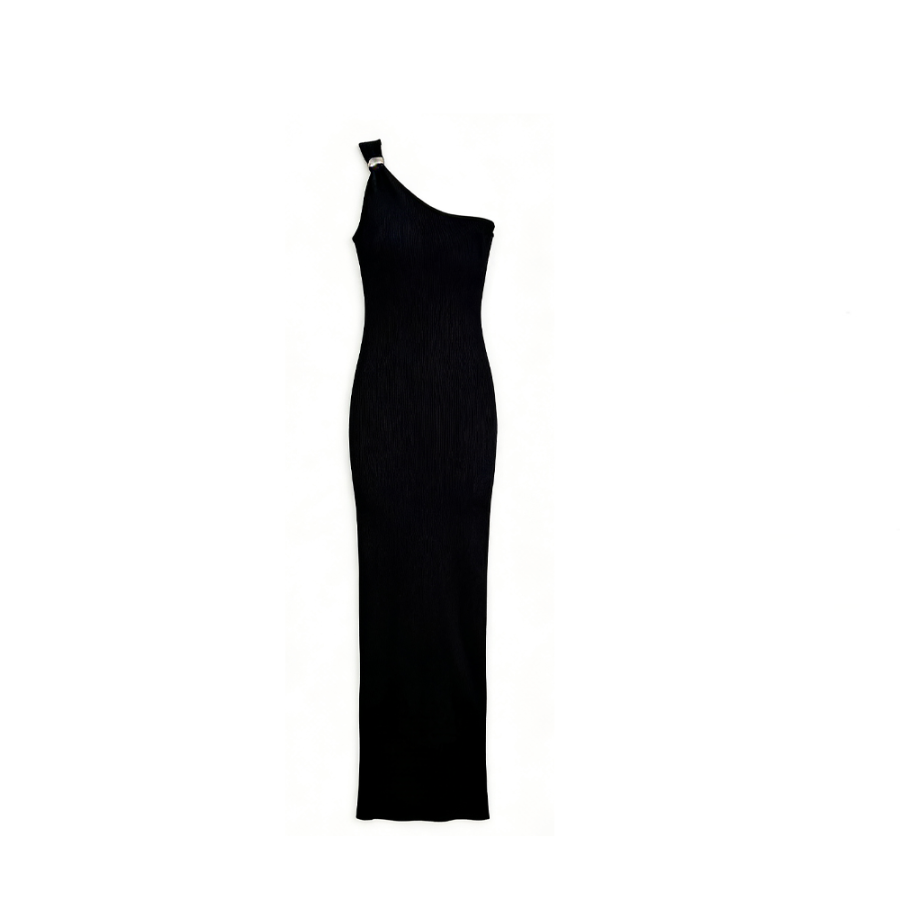CPAURA Slip Dresses Women's Asymmetrical Collar Moderate Long
