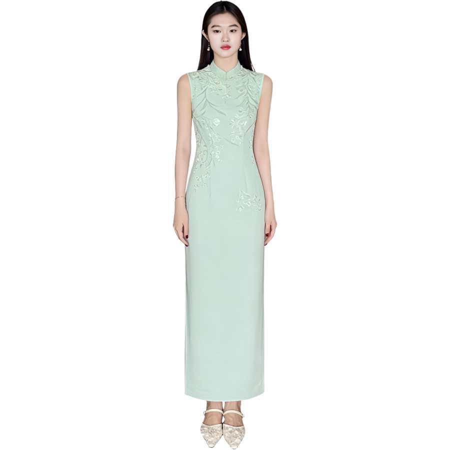 JBBCN Sleeveless Dresses Women's Pea Green Crew Neck Moderate Long