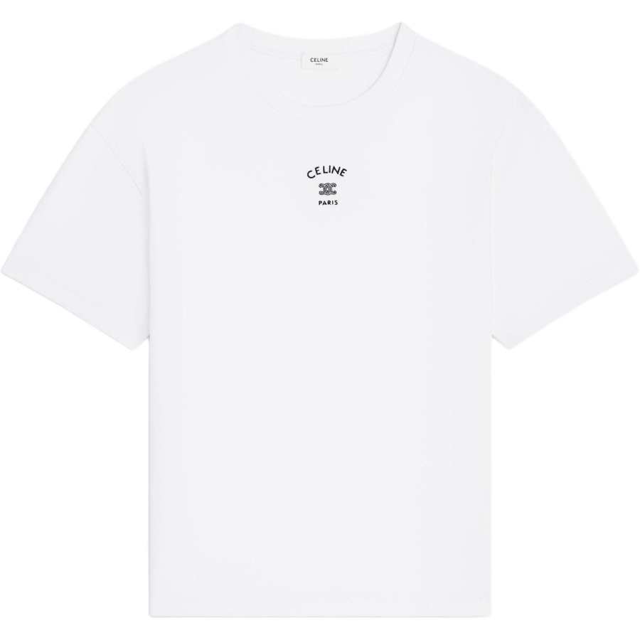 CELINE T Shirts Men's White Crew Neck Moderate Straight Fit