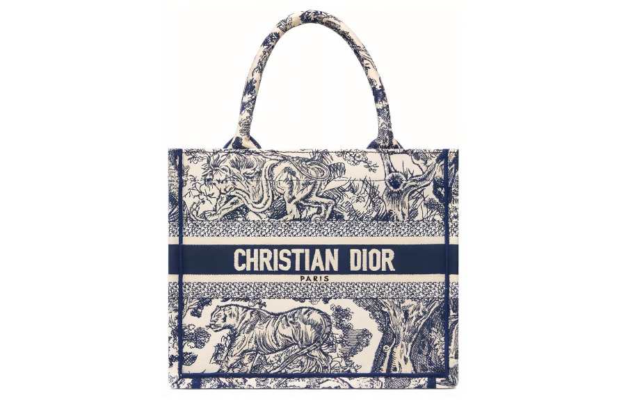 DIOR BookTote Embroidery Tote Bag, Shopping Bag, Handbag Small Women's White/Marine Blue