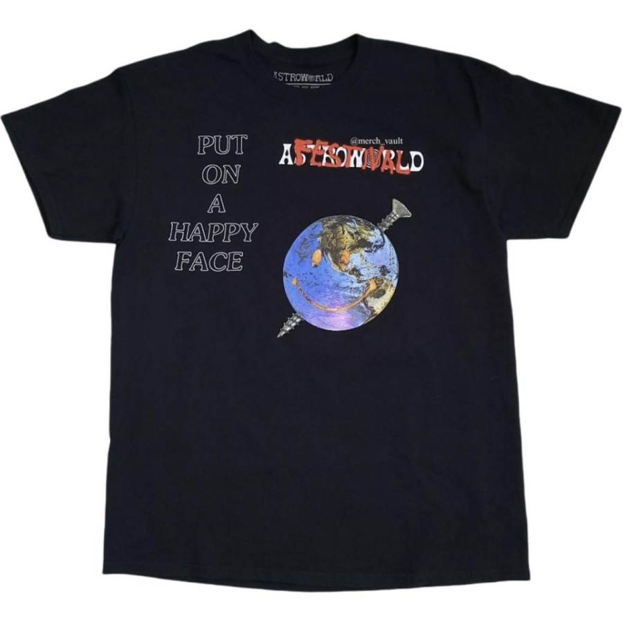 Travis Scott SS25 Astroworld Happy Face Festival Tee T Shirt Unisex