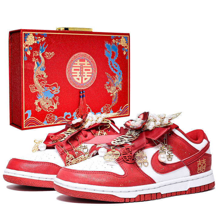 Nike Nike Dunk Leather Lightweight Breathable Low top Skateboard Shoes Men's Gold Red