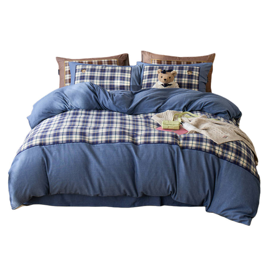 Teenie Weenie Bear Vintage Style Plaid Spring Fall Brushed Home Use Bedding Four Piece Set