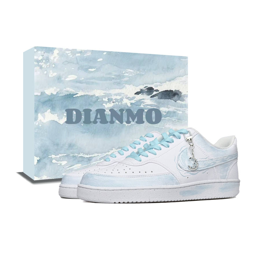 Nike Nike Court Vision 1 Ink Blue, Starry Sea Scene, Shopping Bag Pu Abrasion Resistant Low top Skateboard Shoes Men's