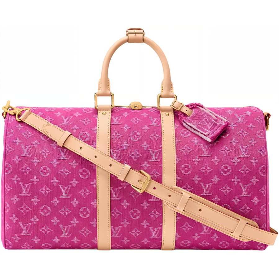 LOUIS VUITTON Keepall Monogram Denim Fabric Travel Bag Women's Fuchsia