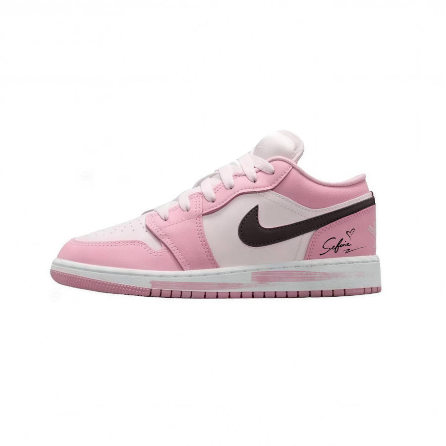 Jordan Jordan Air Jordan 1 Peach Leather Anti Kick Abrasion Resistant Low top Children's Basketball Shoes Pink Unisex