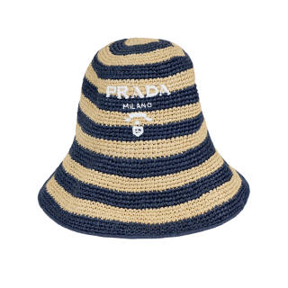 PRADA Raffia Fiber Bucket Hats Women's Blue