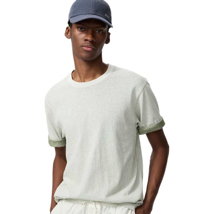 UNIQLO T Shirts Unisex Light Beige Henry Collar Moderate Straight Fit