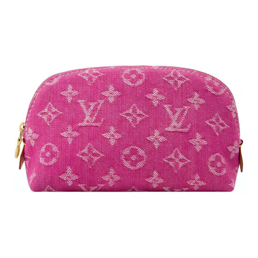LOUIS VUITTON Monogram Denim Fabric Makeup Bag Small Women's Fuchsia