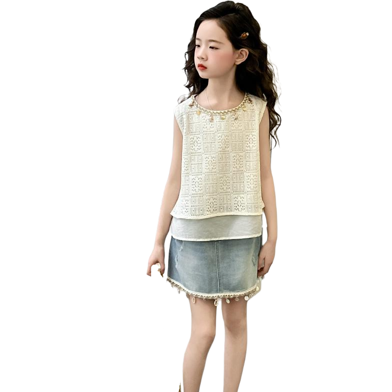 PLANDOO Kids Two Piece Skirt Sets Crew Neck Thin Short