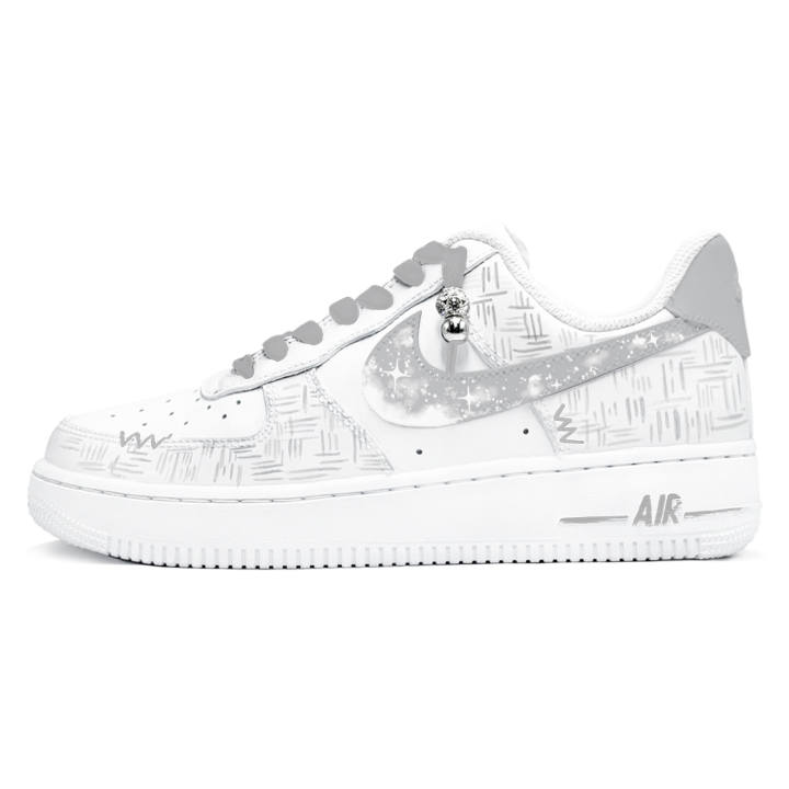 Nike Nike Air Force 1 Gray White Note, First Culture CH Abrasion Resistant Slip Resistant Low top Skateboard Shoes Women's