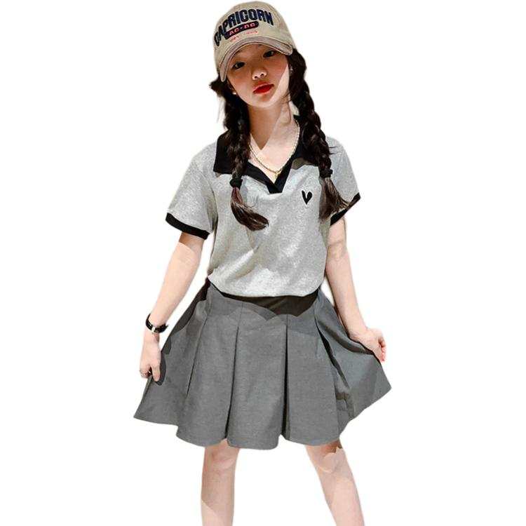 PLANDOO Kids Two Piece Skirt Sets Polo Collar Thin Short