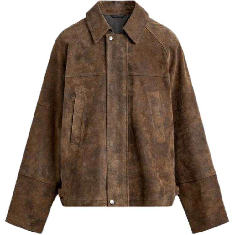 ZARA ZARA Leather Jackets Unisex Brown Lapel Moderate