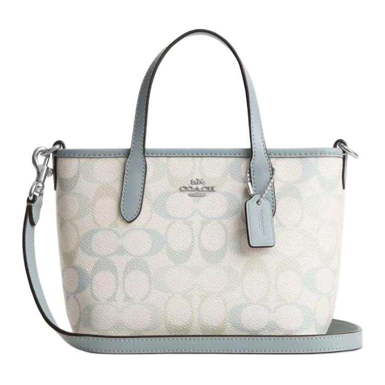 COACH City Artificial Leather, Cow Split Leather Tote Bag, Shopping Bag, One Shoulder Handbag Mini Women's Blue