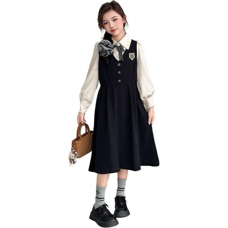 PLANDOO Kids Dresses Lapel Moderate Mid Length