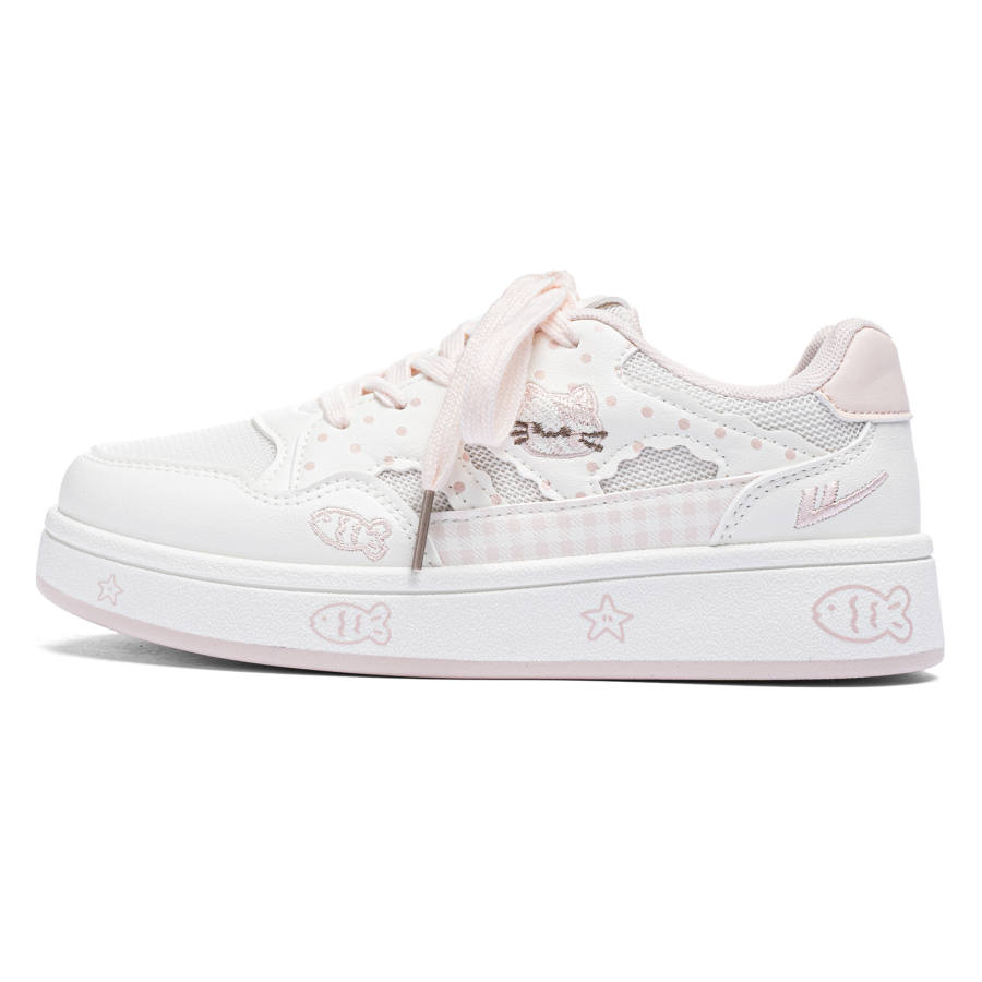 Warrior Textile, Synthetic Leather Slip Resistant Abrasion Resistant Low top Skateboard Shoes Women's Beige Pink