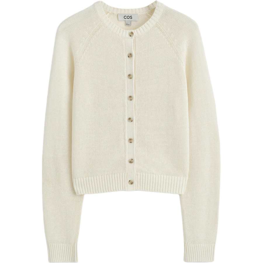 COS Knitwear Women's Cream White Crew Neck Moderate Cardigan