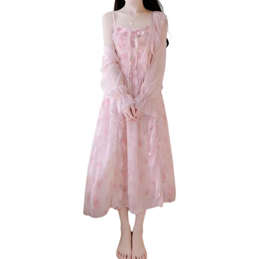 JBBCN Slip Dresses Women's Pink Camisole Dress Square Collar Thin Long