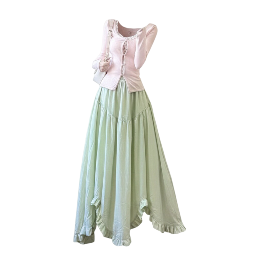 Sugarfunk Two Piece Skirt Sets Women's Crew Neck Moderate Long
