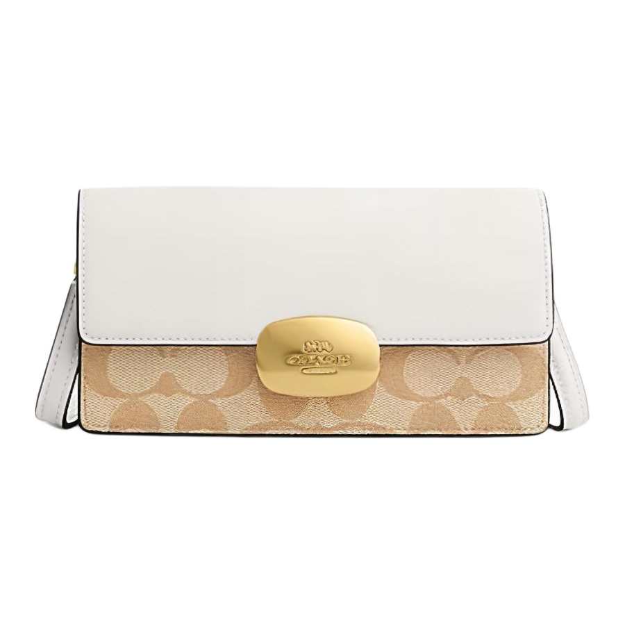 COACH Eliza Cow Split Leather With PVC Shoulder Bag, Crossbody Bag Small Women's Light Khaki & White