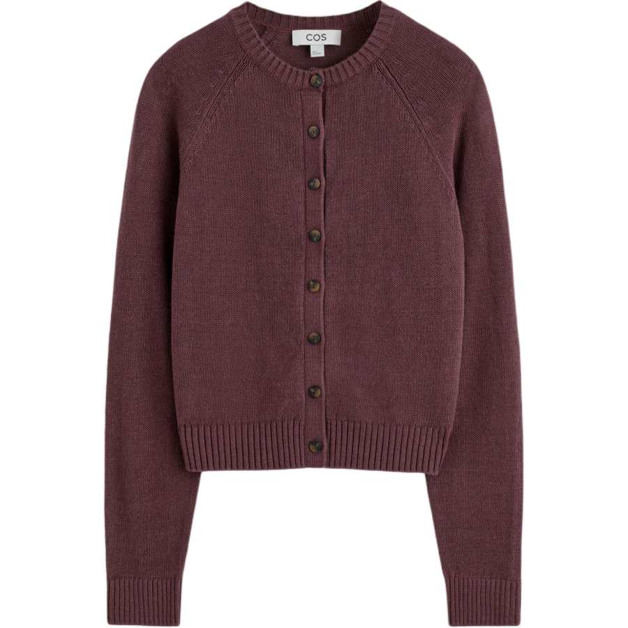 COS Knitwear Women's Burgundy Crew Neck Moderate Cardigan