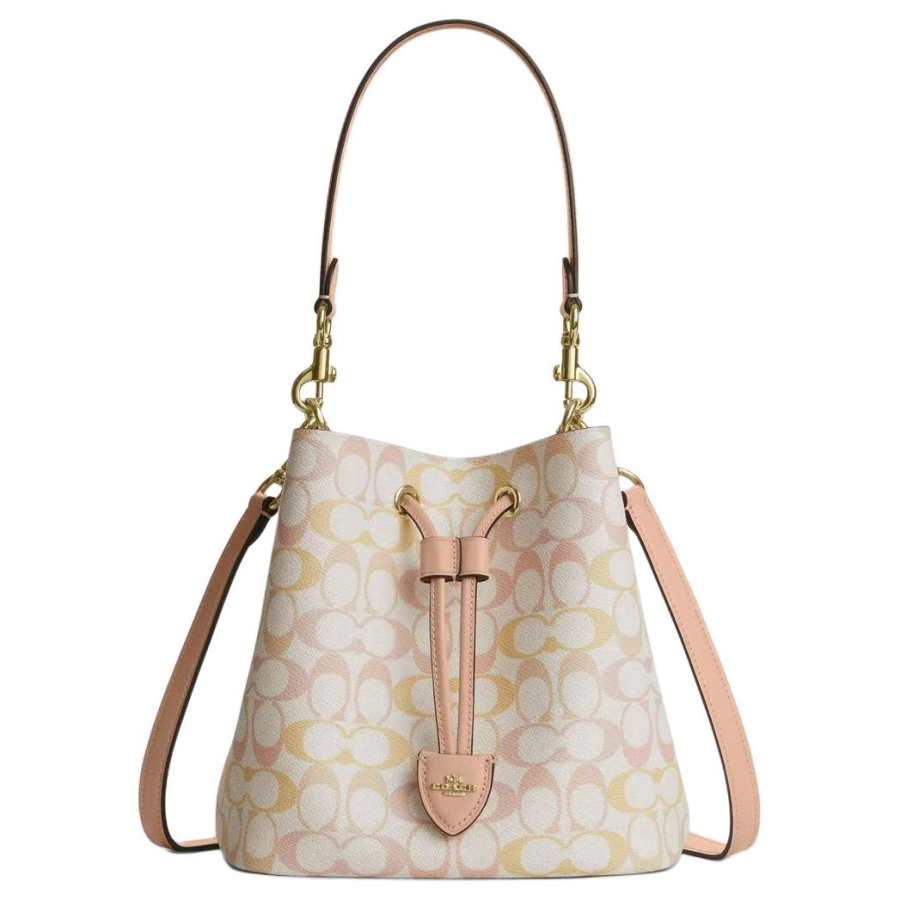 COACH Rowan Coated Canvas With Smooth Leather Bucket Bag, Shoulder Bag Small Women's Candy