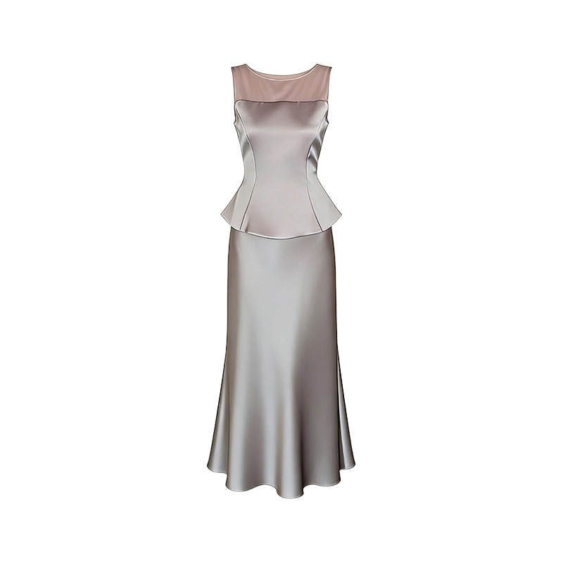 Aghr Aghr Two Piece Skirt Sets Women's Collarless Thin Long