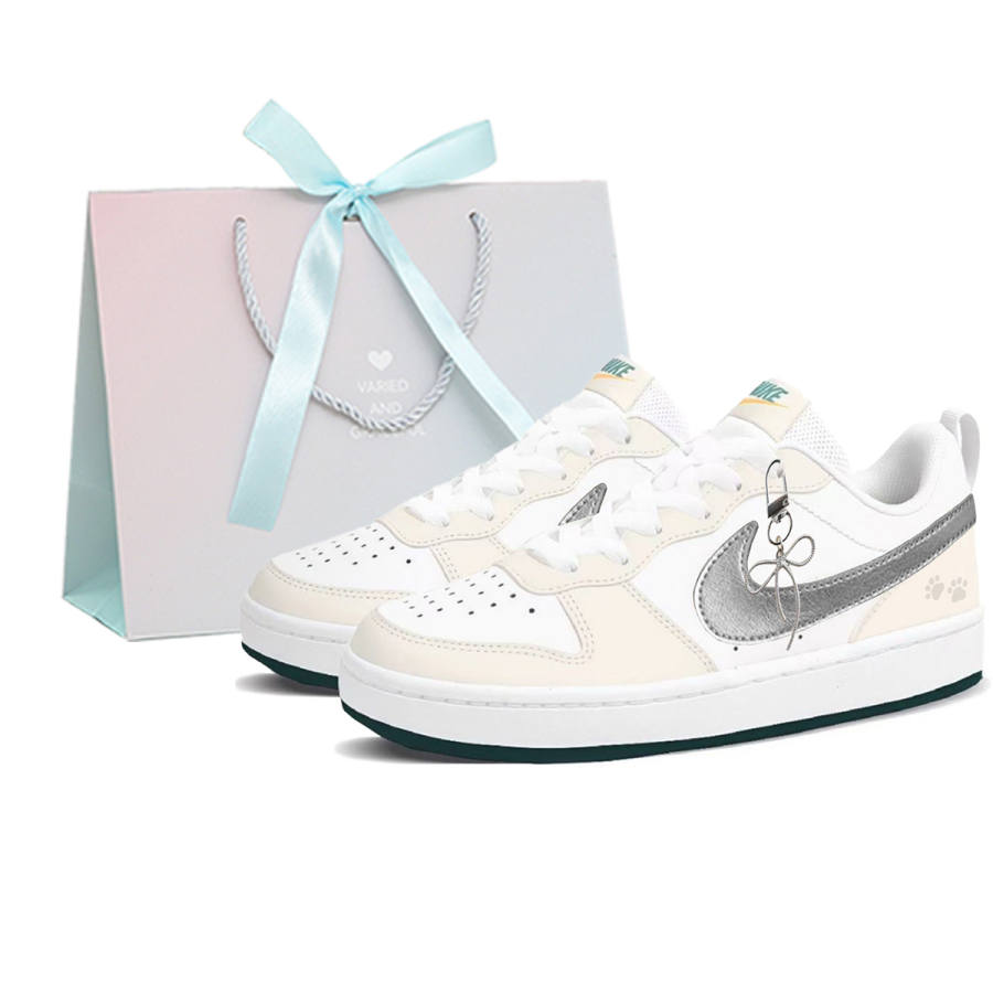 Nike Nike Court Borough 2 Leather Abrasion Resistant Slip Resistant Low top Skateboard Shoes Women's Silver