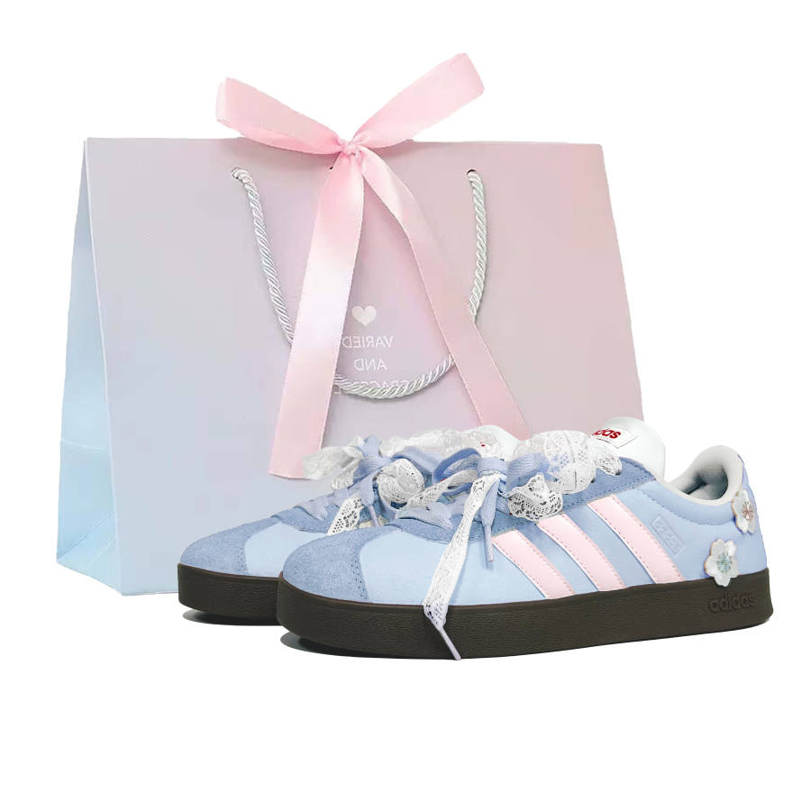 Adidas Custom Adidas VL COURT 2.0 Blue Base Cherry Blossom Abrasion Resistant Slip Resistant Low top Skateboard Shoes Women's