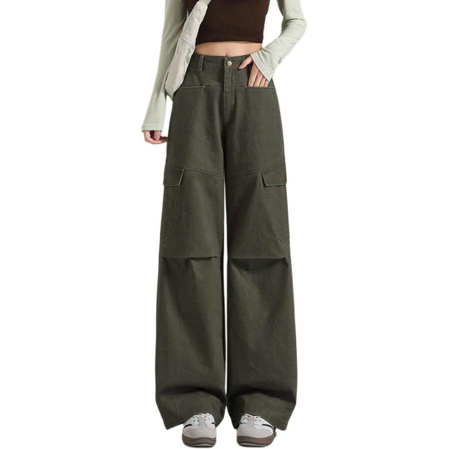 Tonlion Casual Pants Women's Army Green Moderate Wide Leg Pants