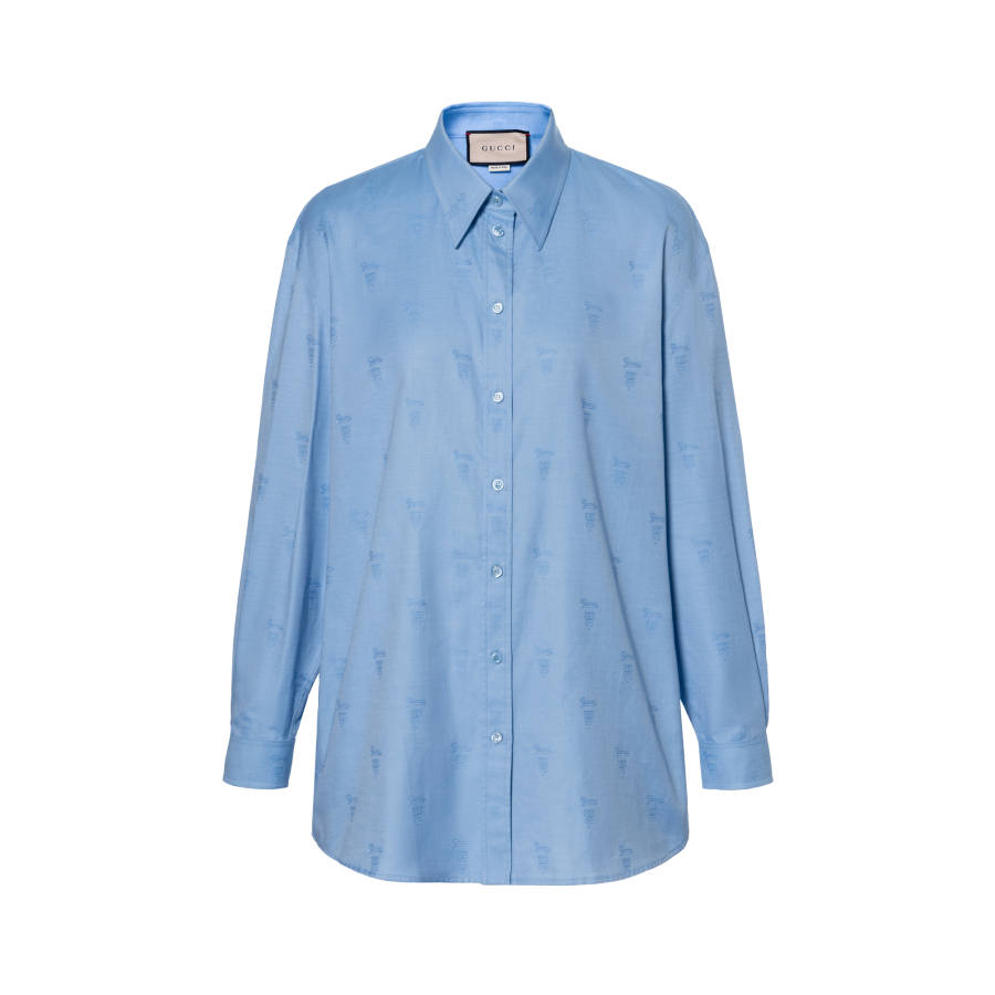 GUCCI Oxford Cotton Shirt Women's Light Blue