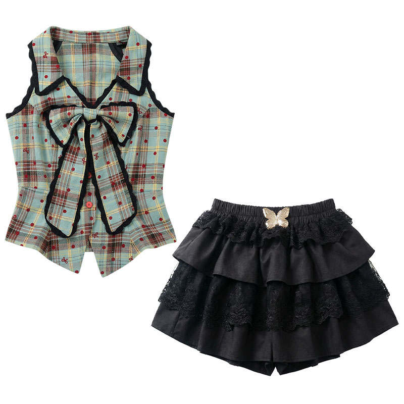 FABRIC PIG Two Piece Skirt Sets Women's Peter Pan Collar Moderate