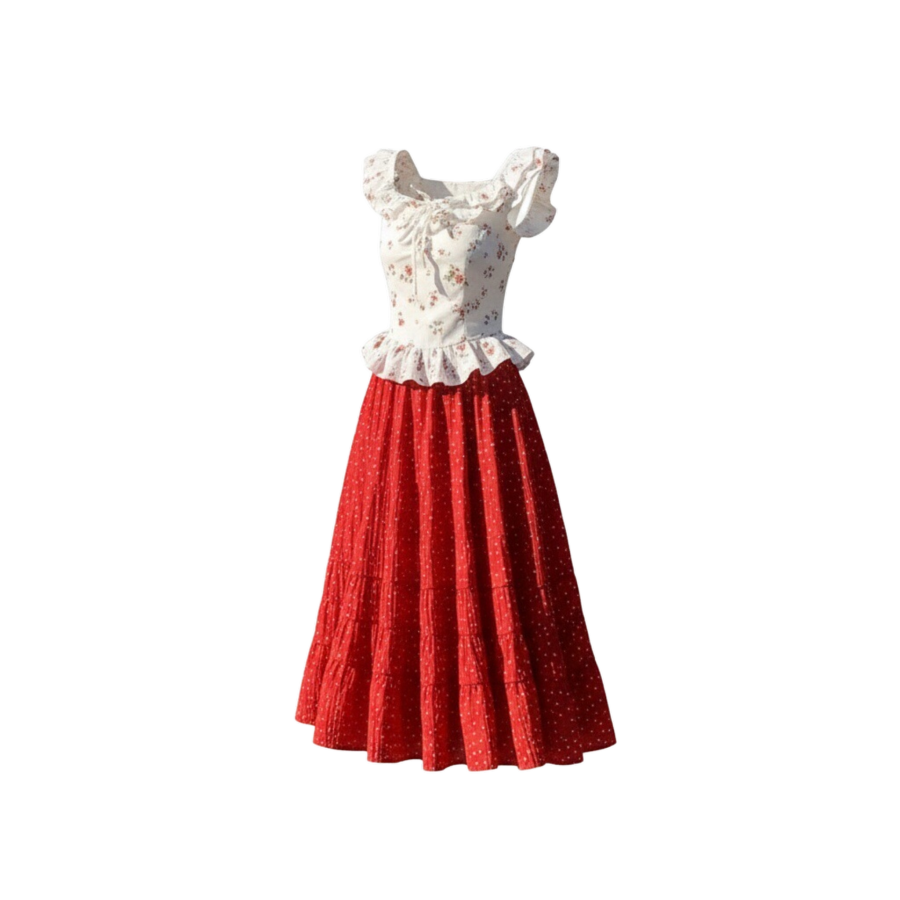 Sugarfunk Sugarfunk Two Piece Skirt Sets Women's Square Collar Thin Long