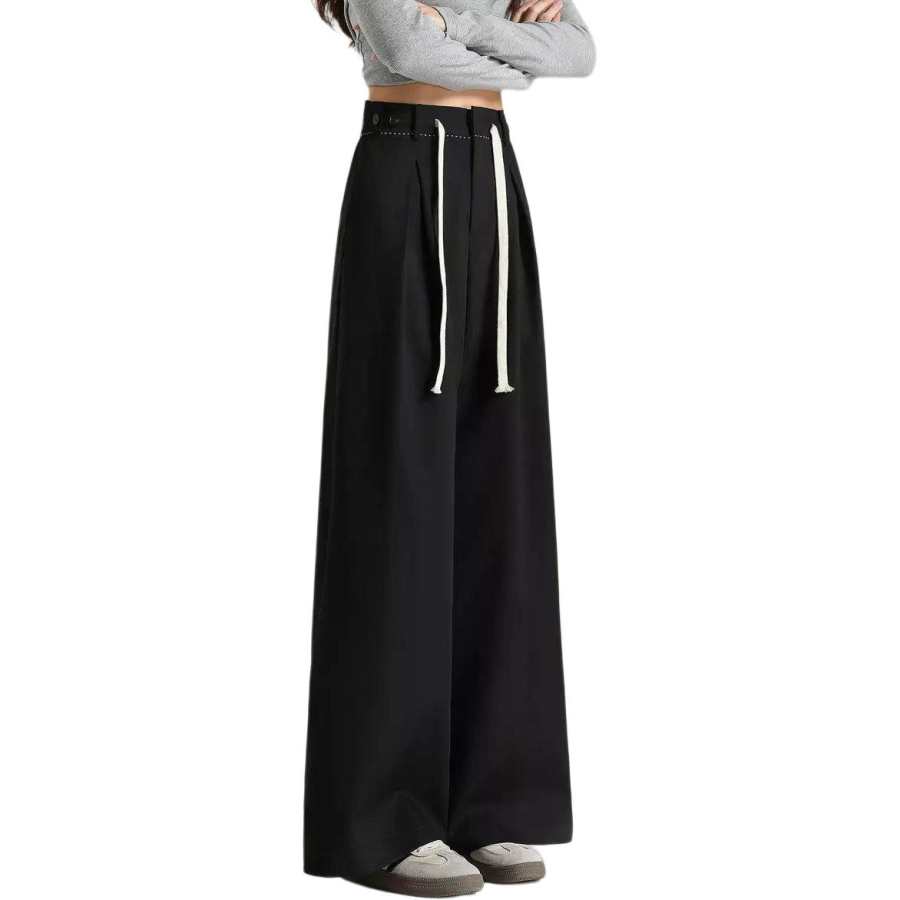 Tonlion Casual Pants Women's Black Moderate Straight Fit Pants