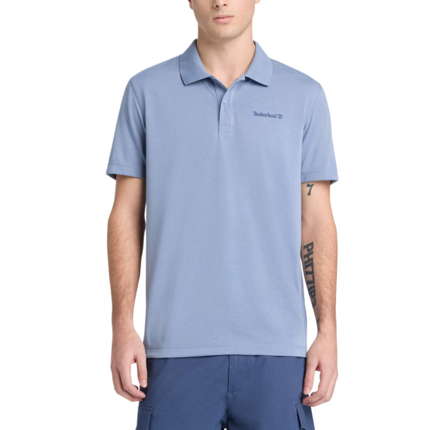 Timberland Polo Shirts Men's Gray Blue Polo Collar Moderate