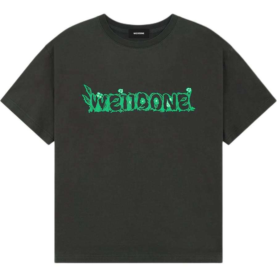 WE11DONE T Shirts Unisex Charcoal Gray Crew Neck Straight Fit