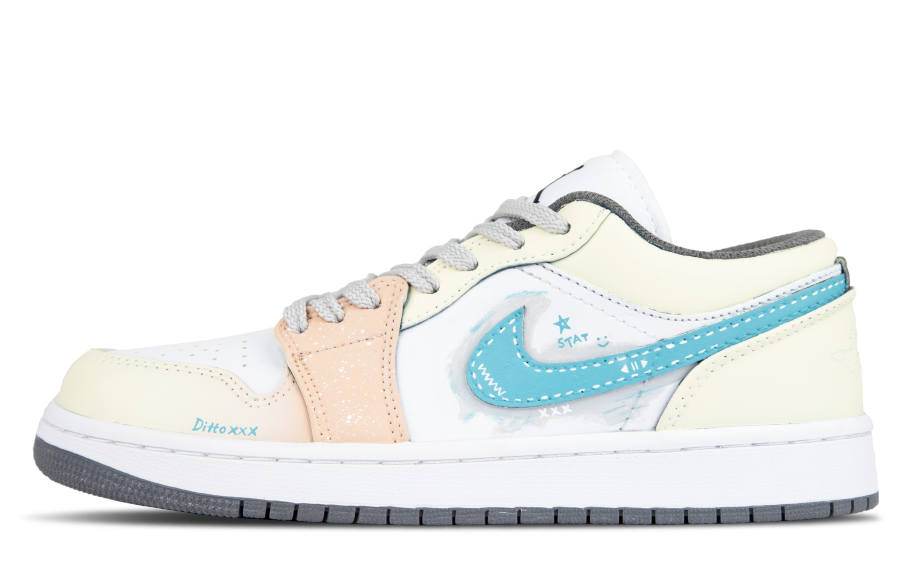 Jordan Jordan Air Jordan 1 Leather Slip Resistant Low top Children's Basketball Shoes Sky Blue Unisex