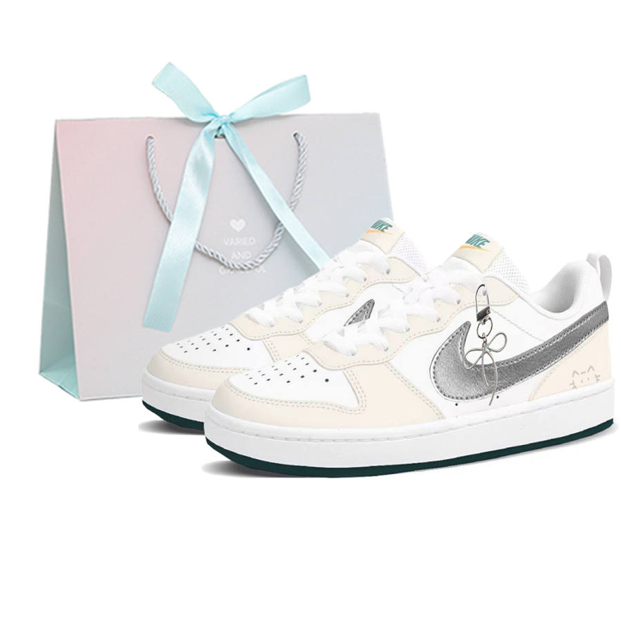 Nike Nike Court Borough 2 Leather Abrasion Resistant Slip Resistant Low top Skateboard Shoes Women's Silver