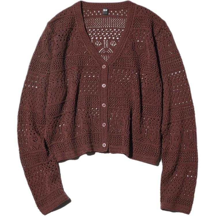 UNIQLO SS26 Knitwear Women's Dark Umber V Neck Moderate Cardigan