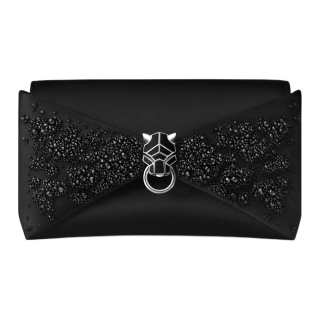 CARTIER PANTHÈRE Silk Satin Shoulder Bag Women's Black