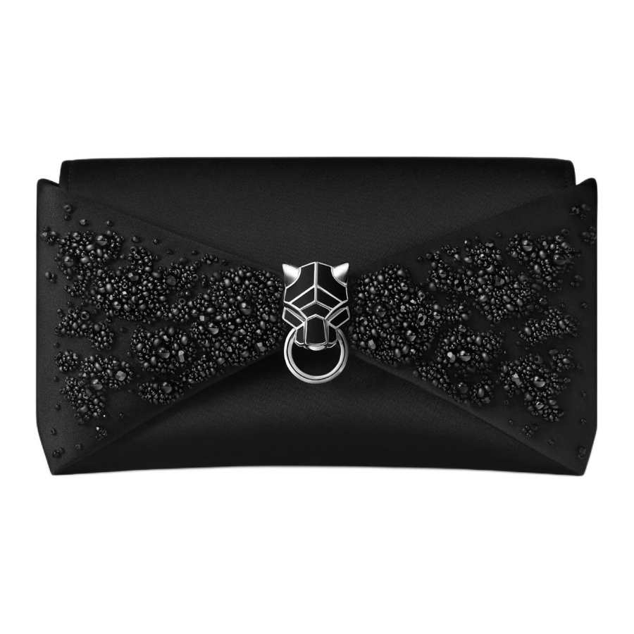 CARTIER PANTHÈRE Silk Satin Shoulder Bag Women's Black