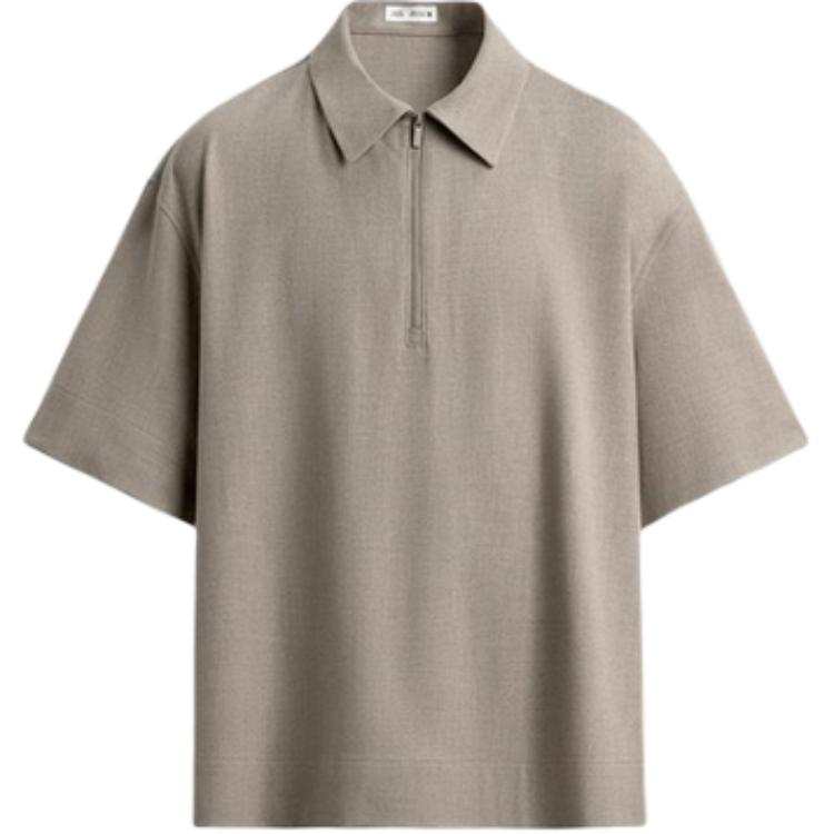 ZARA Polo Shirts Men's Zebra Print Beige Lapel Moderate Straight Fit