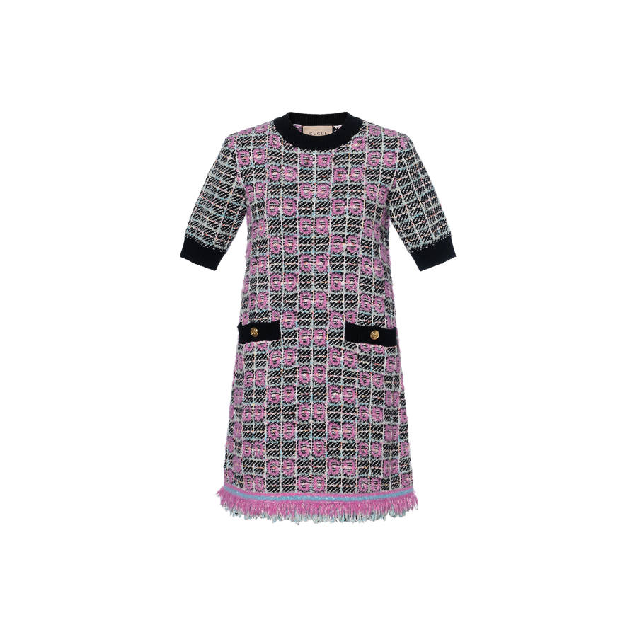 GUCCI FW23 Short Sleeved Dress Women's Multicolor