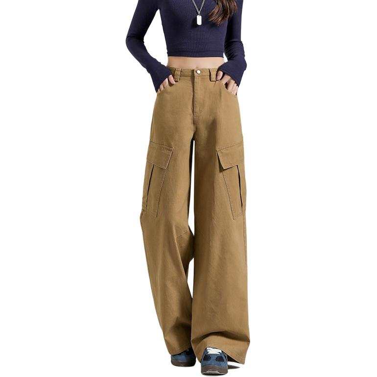 Tonlion Casual Pants Women's Khaki Moderate Wide Leg Pants