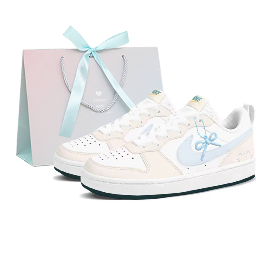 Nike Nike Court Borough 2 Leather Abrasion Resistant Slip Resistant Low top Skateboard Shoes Women's Blue White