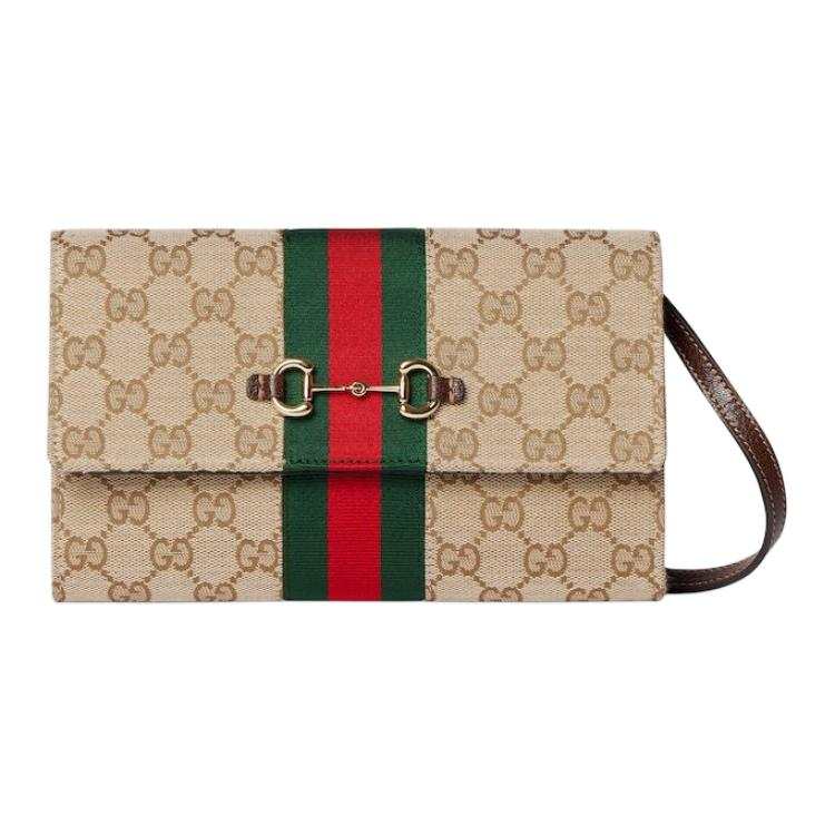 GUCCI Horsebit Canvas Crossbody Bags Women's Beige
