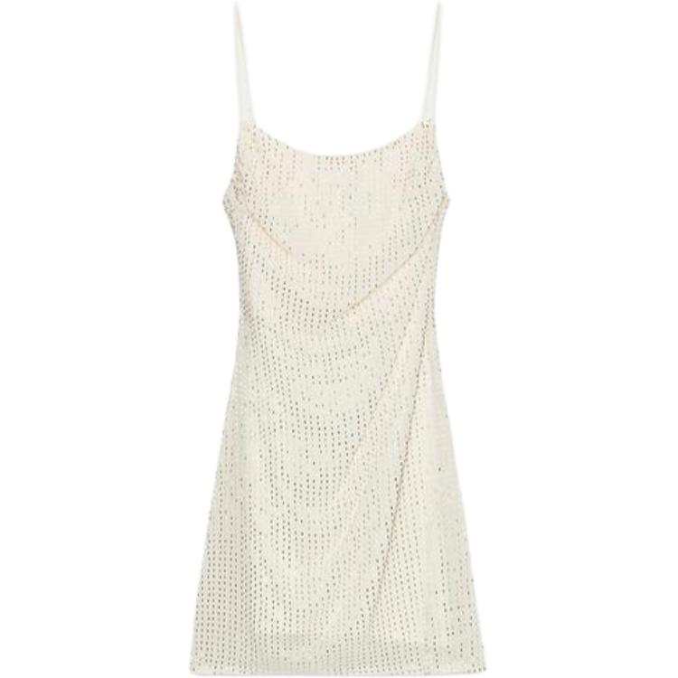 ZARA Slip Dresses Women's Champagne Crew Neck Moderate Short Skirt